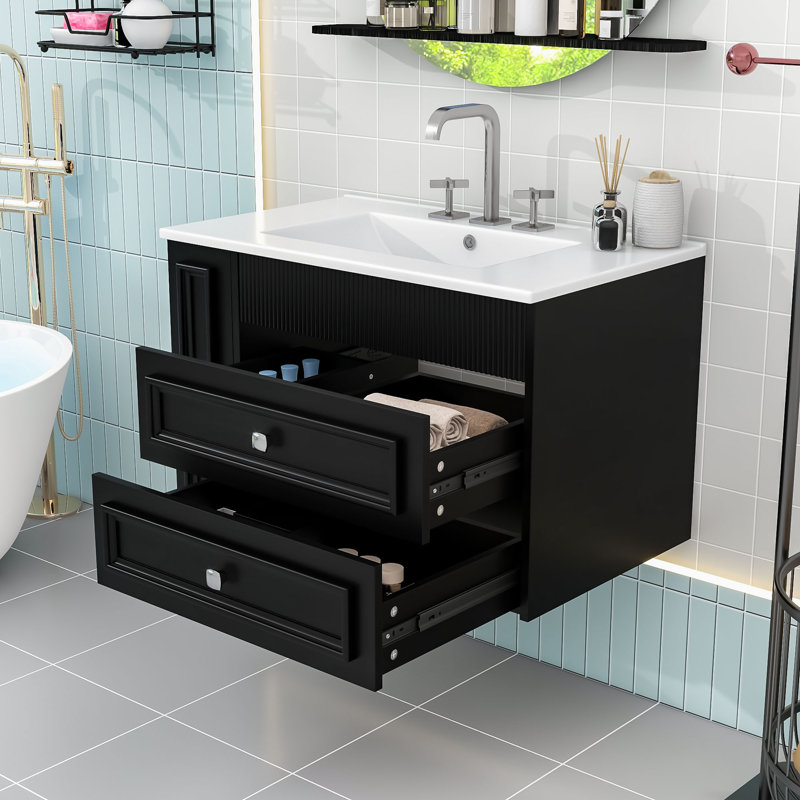 Meuble-lavabo flottant avec rangement spacieux, Noir