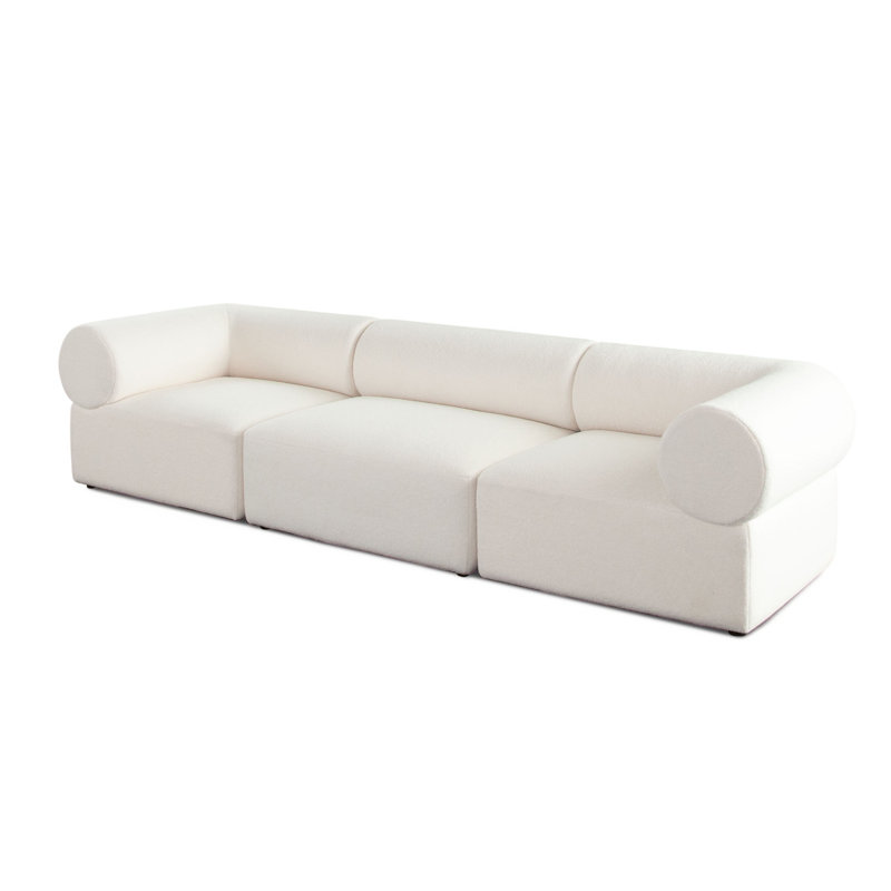 Ensemble de canapé modulaire 3 pièces Zey, dossier bas, Sherpa ivoire 120 po Zey