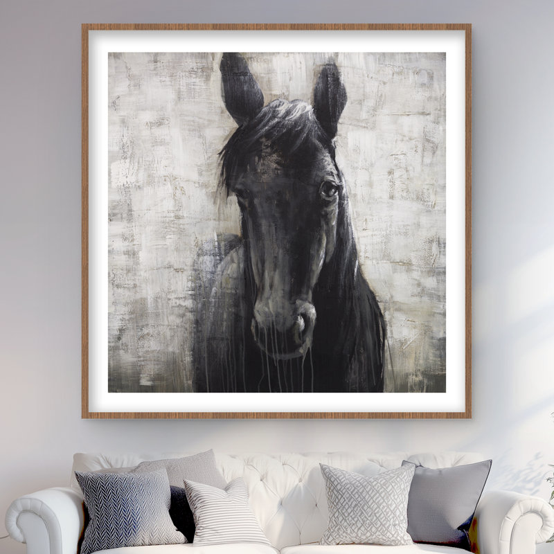 Cheval noir | Imprimé encadré mat pour le décor du salon