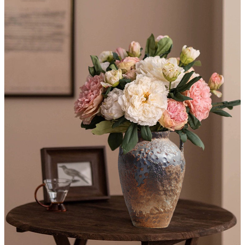 Vase de ferme avec poignées, vase décoratif fait à la main pour décoration intérieure, Brun
