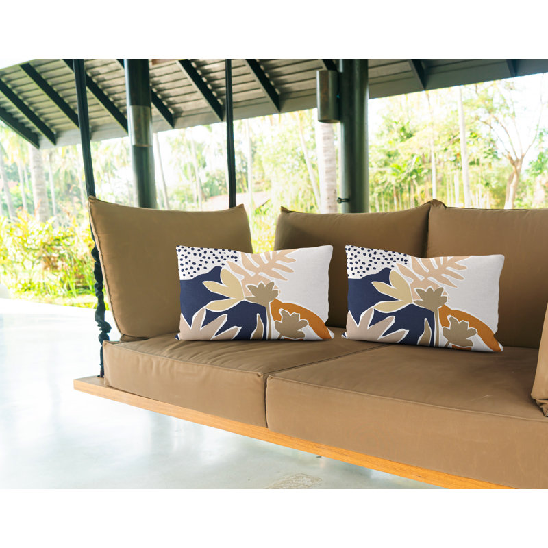  Polyester Lumbar Rectangular Indoor/Outdoor Pillow Cover & Insert, Orange/Navy Blue/Beige