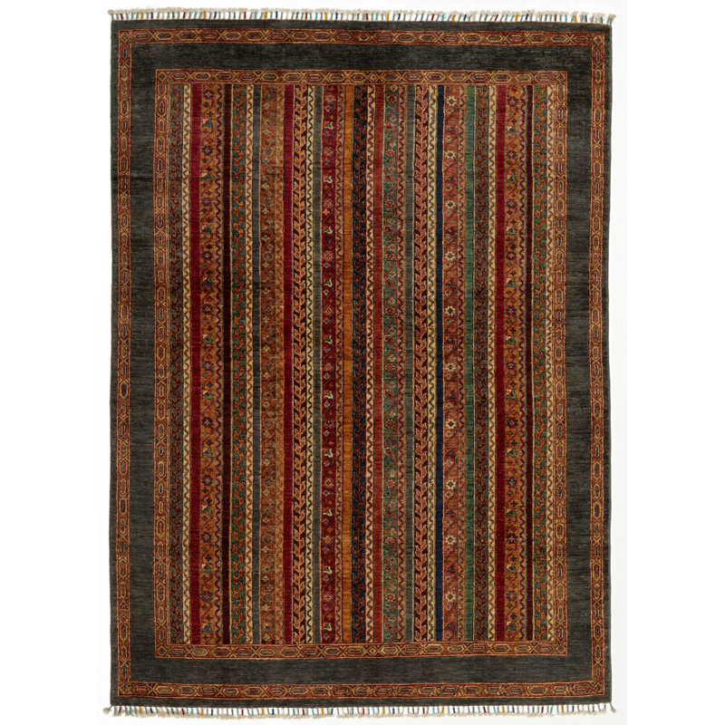 Tapis tribal turc 6 x 8 multicolore et gris