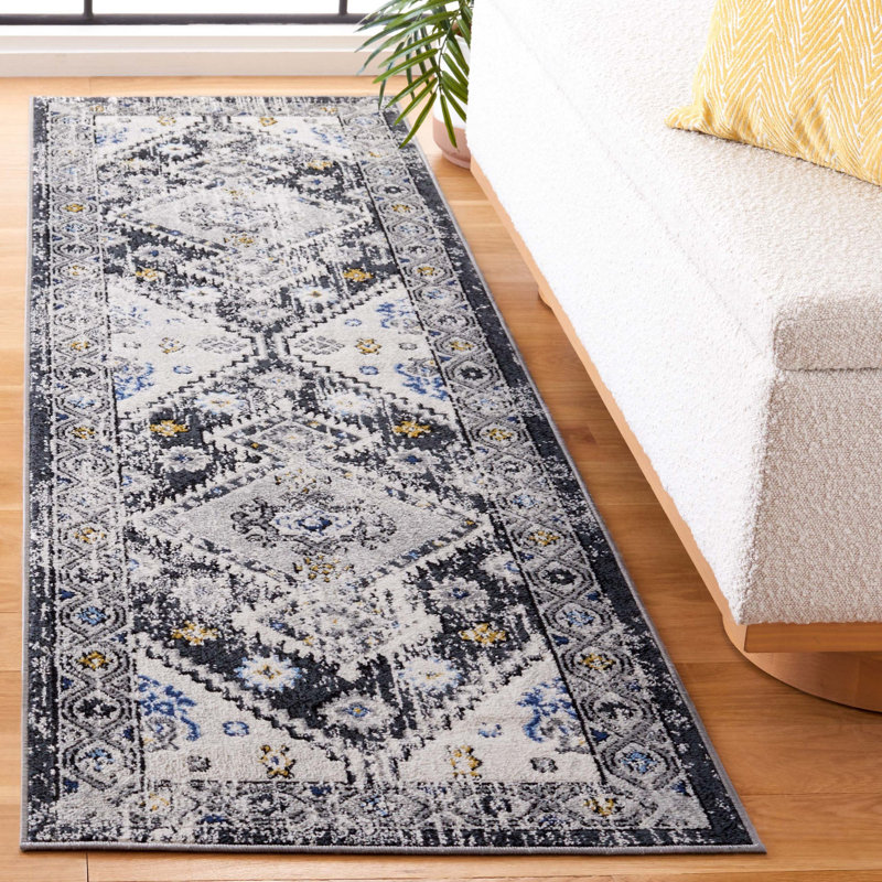 Tapis gris foncé / bleu Performance, Tapis de couloir 2 pi 2 po x 8 pi