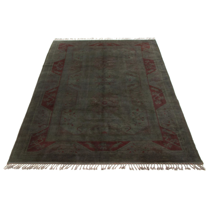 One-of-a-kind Hand Knotted Colour Transition Dark Green Wool Rug 6'4" x 10'4"