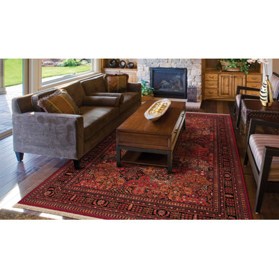 Doughman Oriental Floral Antique Red Fringed High Detail Wool Area Rug