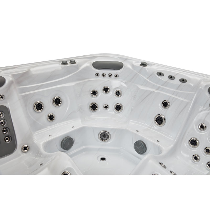 Luxury Gray Acrylic 6-Person Square Hot Tub with LED Lighting
