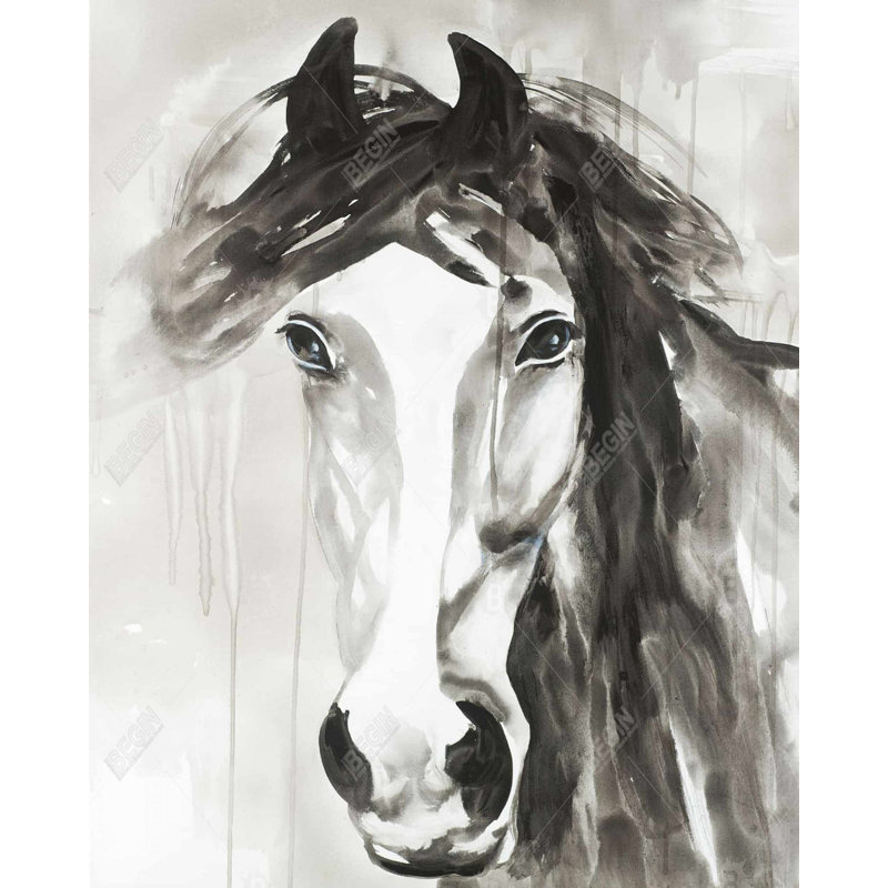 Magnifique cheval sauvage - toile blanche encadrée, H 61,25 po x l 49,25 po