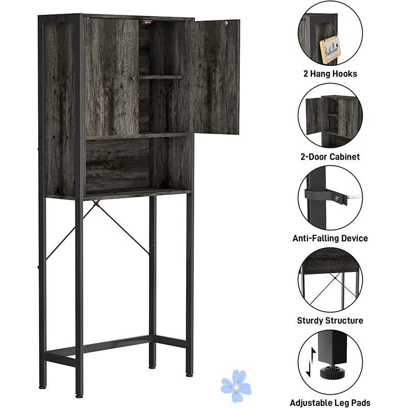 Gray and Black Wood Over-the-Toilet Storage Organizer