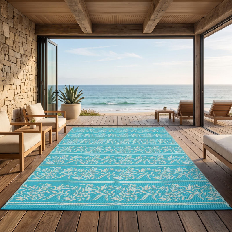 Tapis d'extérieur réversible à motif de feuilles de boho pour le camping, le pique-nique, le balcon et la terrasse