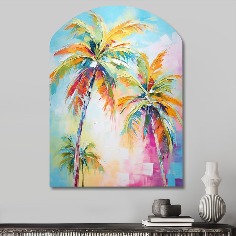 Diahna - Palm Trees Arch, décoration murale en métal asymétrique traditionnelle, H 34 po x l 25 po
