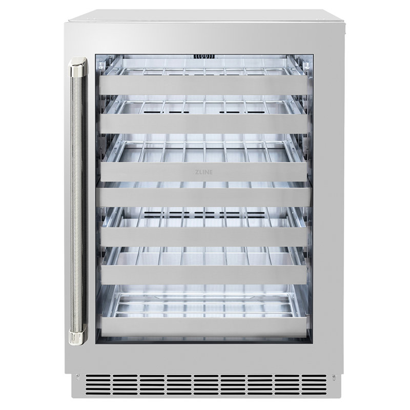 ZLINE Autograph 24 in. Touchstone Dual Zone Wine Cooler with Steel Glass Door & Nickel Helix Handle, Polished Nickel