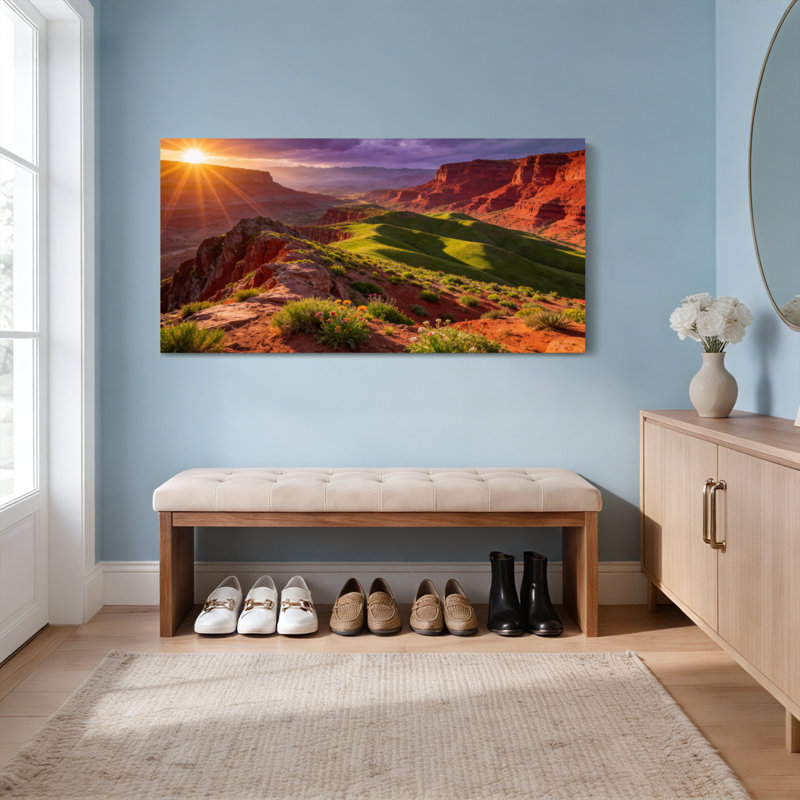 Ensemble de 1 tableau sur toile tendue représentant un coucher de soleil sur un canyon, 5828