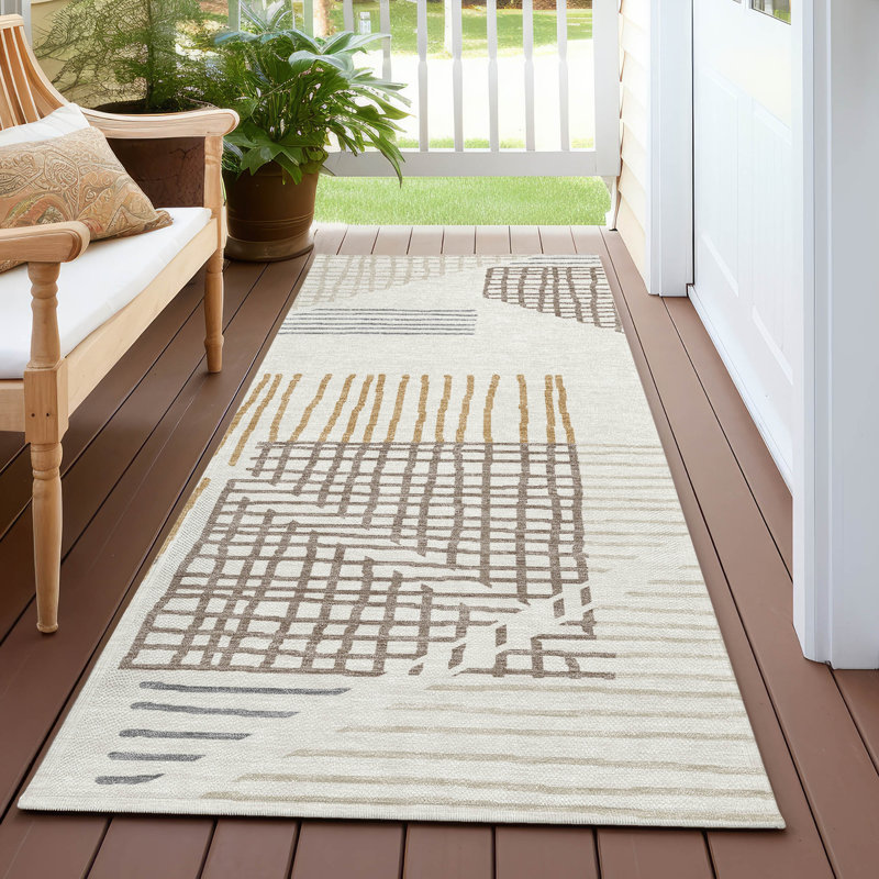 Machine Washable Indoor/Outdoor Hovey ACN2270 Stripes Rug, Runner 2'3" x 7'6"