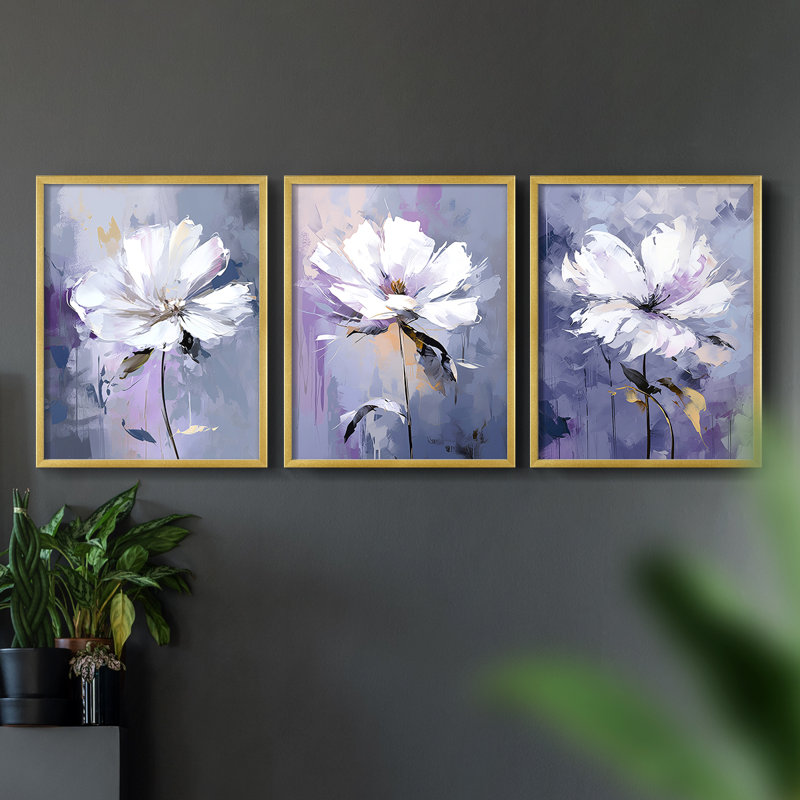 Étude florale série CXLIV - ensemble de 3 estampes numériques encadrées - prêt à, H 28 po x l 22 po, Cadre doré