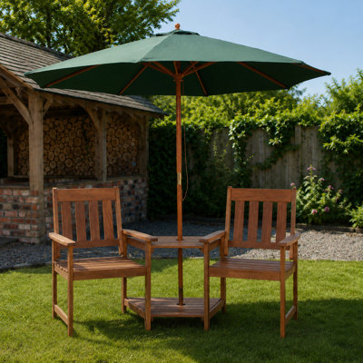 Rydal 2 Seater Wooden Love Seat & 2.7m Green Parasol Set