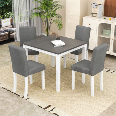 5-Piece Dining Table Set, Space-Saving Table and 4 Upholstered Chairs