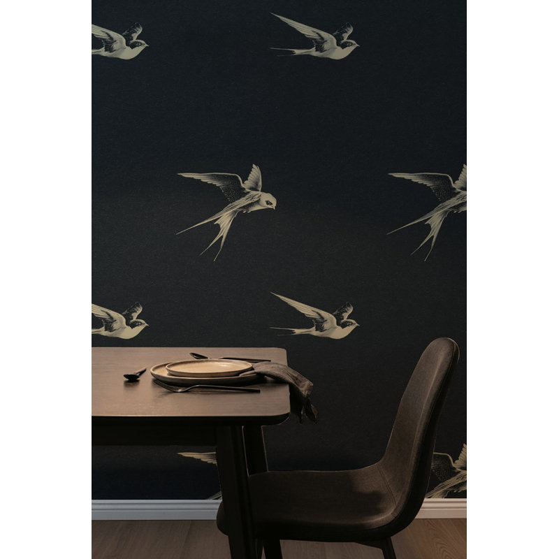 Adhésif mural oiseaux foncé et papier peint rétro