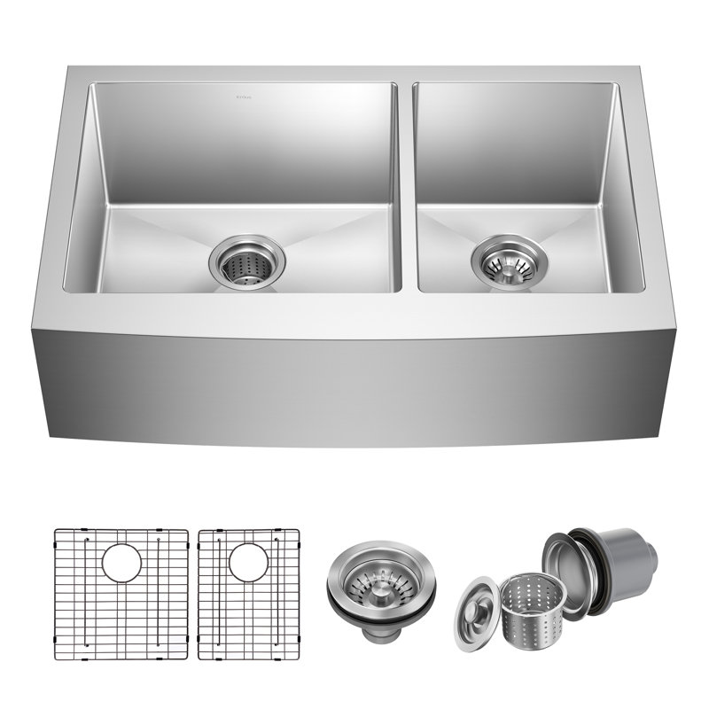 Évier de cuisine en acier inoxydable KRAUS Standart Pro, L 33 po x l 21 po x H 10 po, Bol double 60/40