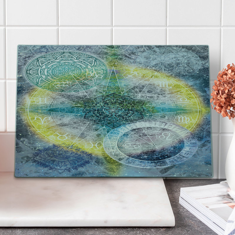 Ambesonne Mandala Cutting Board Large Size Geometry Element Multicolor