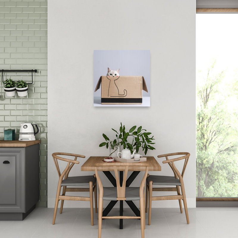 «Curious Cat Peek Minimalist Playful Cat», impression murale, 32" H x 32" W