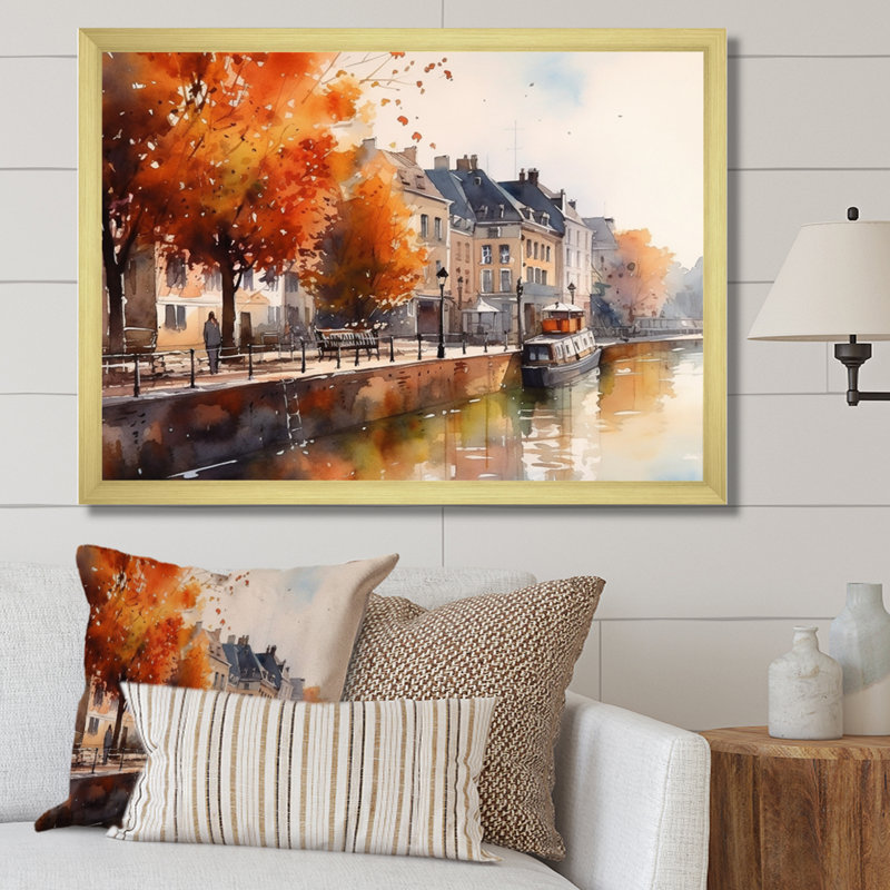Lorenzia Waterfront Cityscape I sur impression sur toile, Encadrement doré, H 16 po x l 32 po x P 1 po