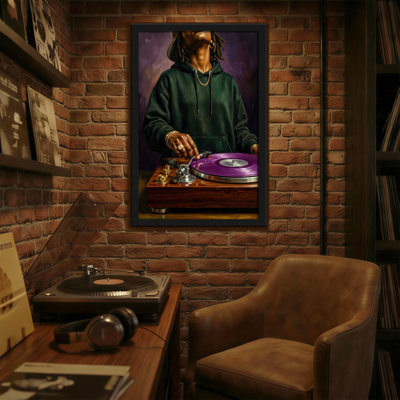 Abstrait dj avec tourne-disque vinyle mauve