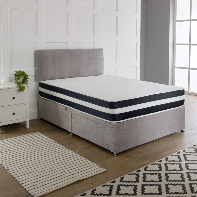 Navreen Divan Bed Set With 20" Plain Headboard, Kingsize (5'), Grey, No Drawer
