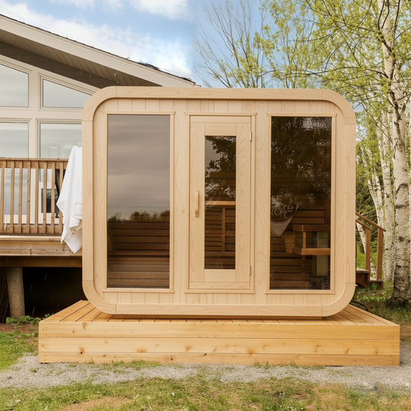 Smartmak® 4-6 Person Outdoor Wood Steam Sauna Room, Traditional Canadian Hemlock Wooden Saunas Spa, ETL-Certified Heater, Rocks, Light, Headrest, Backrest, 195℉