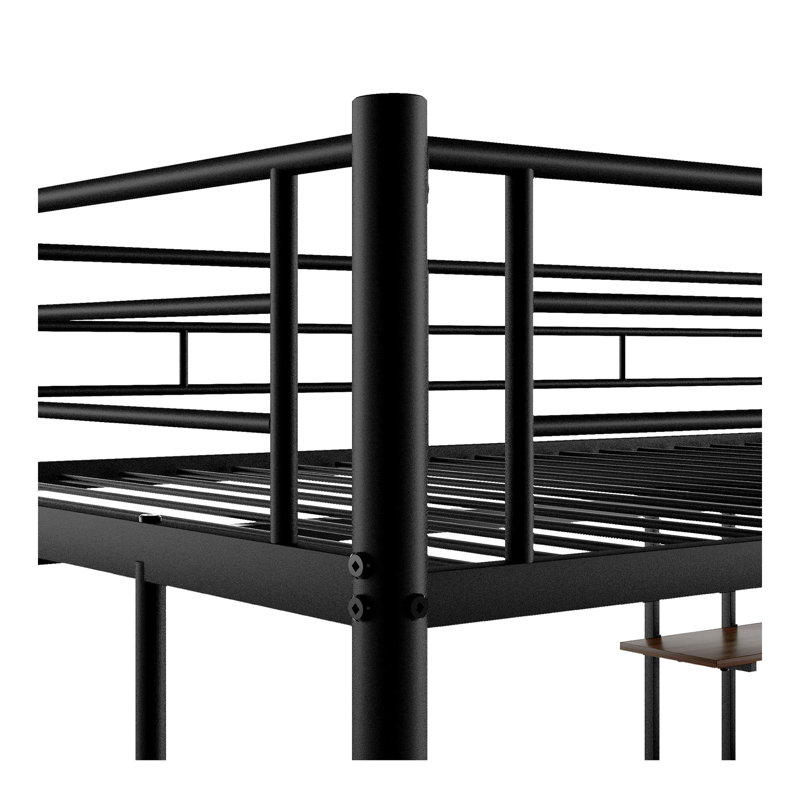 Lit mezzanine avec bureau et tablette, modèle compact, noir