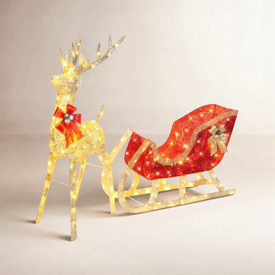 Lighted Reindeer Sleigh Yard Display