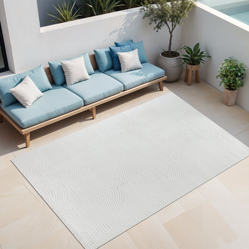 Michoel In- & Outdoor Scandi Modern Boho White Area Rug, Rectangle 200 x 275cm