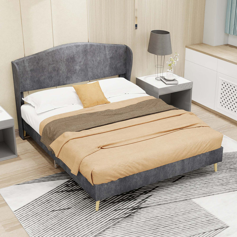 Lit tapissier capitonné avec plateforme robuste, Grey