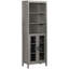 Grande armoire de rangement pour salle de bain avec tablette à 3 niveaux, armoire en verre, tour de lin autoportante avec tablettes réglables, grain de bois gris