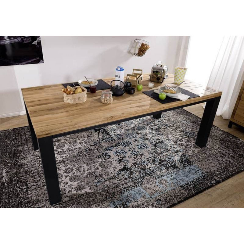 Villanders Oak Solid Wood Top Metal Base Dining Table, Ecru, 76cm H x 260cm W x 100cm D