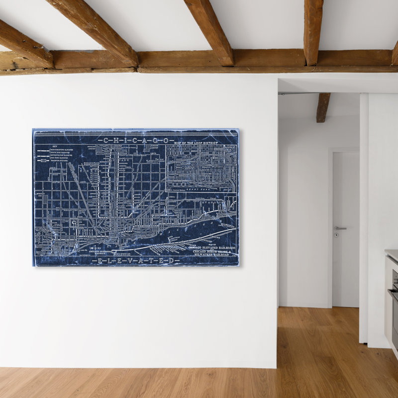 «Chicago Railroad Blueprint Map» par Oliver Gal - impression sur toile, H 30 po x l 45 po x P 1,5 po