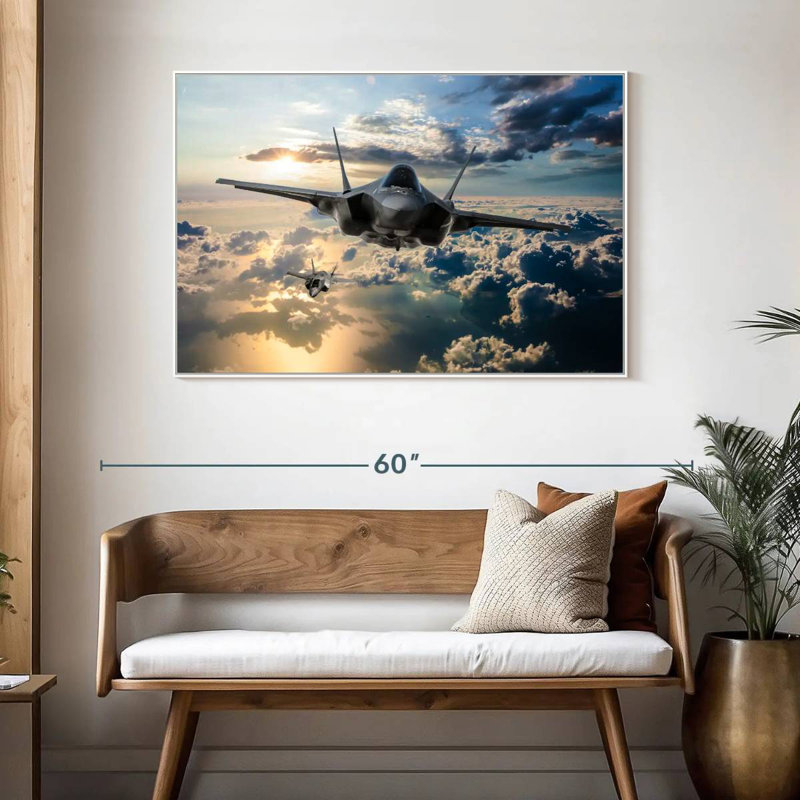 Avion de chasse F35, 46 po x 31 po, Cadre flottant blanc
