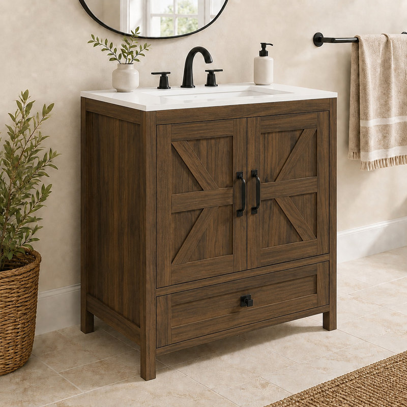 Meuble-lavabo en bois 30 po, brun 3002, Brun, 30"