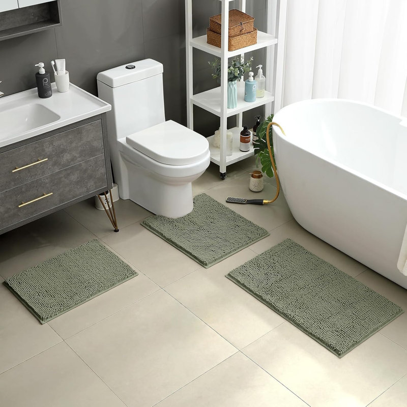 3 Pieces Bathroom Rugs, Ultra Soft Non Slip, Green