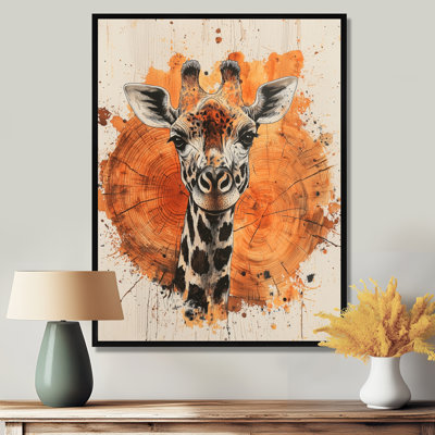 «Gesuino Silent Watcher Girafe Portrait In African Landscape II - Giraffe», art mural encadré
