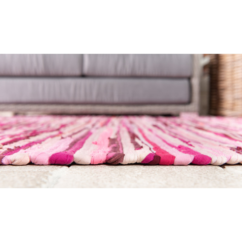 Tapis géométrique en coton tissé à la main Pritchard, Rectangle 8 pi x 10 pi, Pink