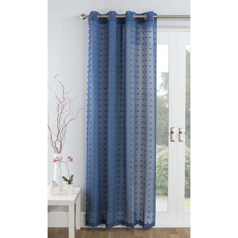Milltown Sheer Curtain Single Panel, Blue, 140 W x 122 D cm