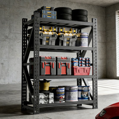 Étagères de garage robustes et réglables en métal, étagère de rangement industrielle en acier d'une capacité de 4 000 lb, H 69 po x l 47 po, noir