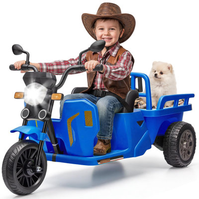 Tricycle à roulettes pour enfant 12V avec remorque, musique Bluetooth, lumière DEL et deux moteurs pour enfants de 3 à 8 ans