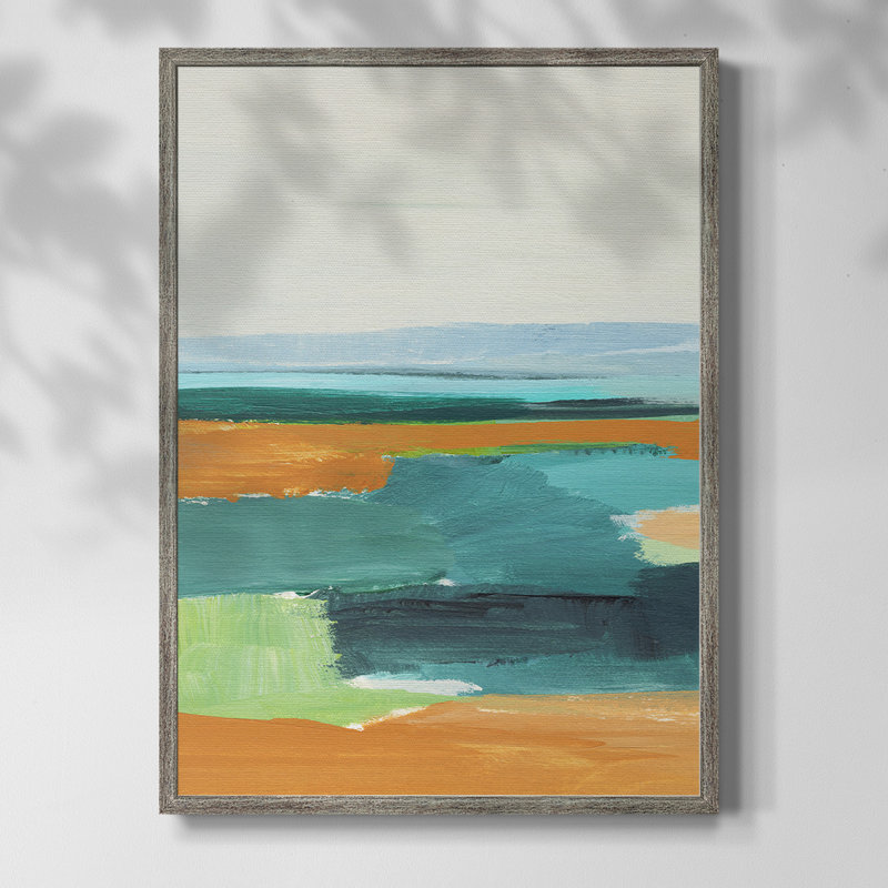 Turquoise et orange I, reproduction encadrée - bois massif, H 11 po x l 9 po