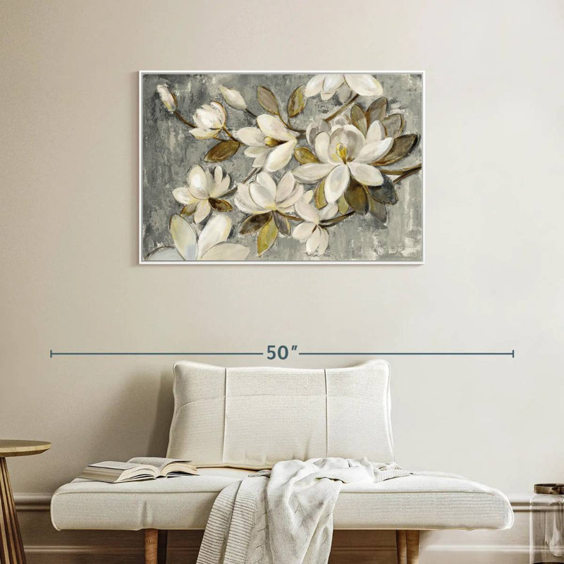 Magnolia simplicité gris neutre, Cadre flottant blanc, 37 po x 25 po