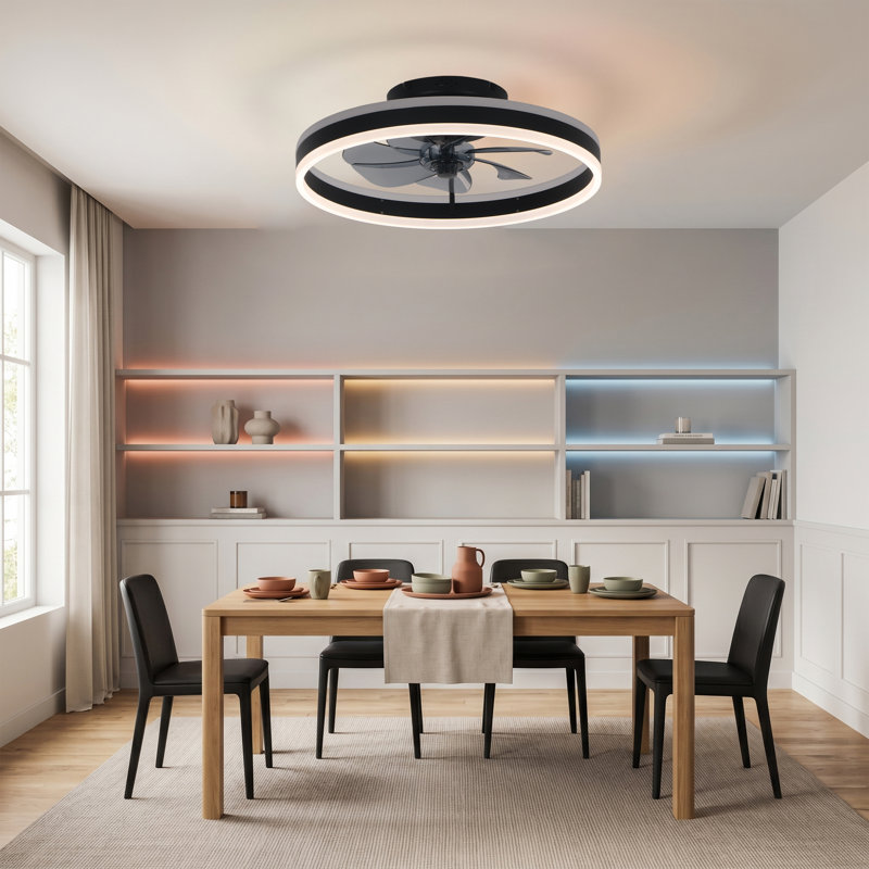 Ventilateur de plafond 20 po moderne avec lumières RVB, ventilateur de plafond encastré à profil bas avec contrôle APP, Fandelier sans pales pour chambre à coucher