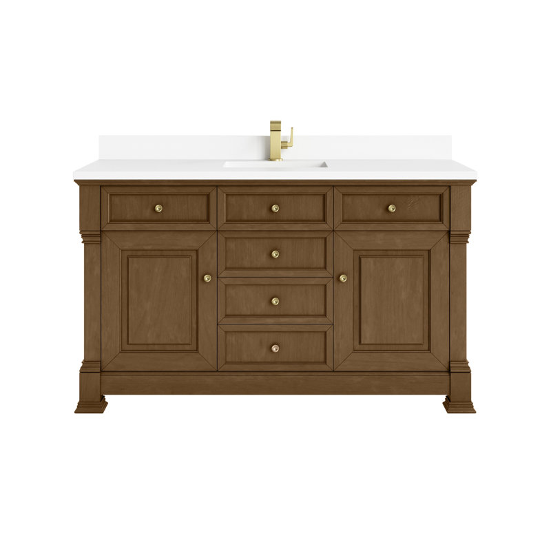 Brookfield Single Vanity, Honey Oak, White Zeus, Single Hole