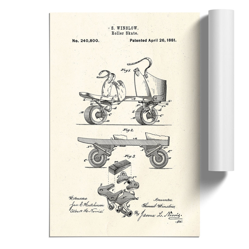 Roller Skate Patent - Frameless Print, 42cm H x 30cm W x 0.1cm D