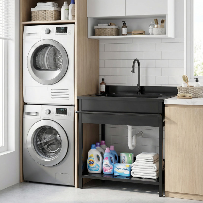 Évier utilitaire 20 po en acier inoxydable 304 avec pulvérisateur rétractable, baignoire autoportante robuste pour les salles de lavage, les ateliers et l'utilisation commerciale