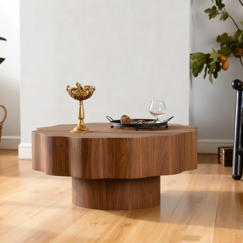 Table basse irrégulière pour salon, panneau de fibres à densité moyenne imitation grain de bois moderne avec rangement ouvert, robuste et facile à assembler, parfaite pour la chambre à coucher, le bureau et le salon